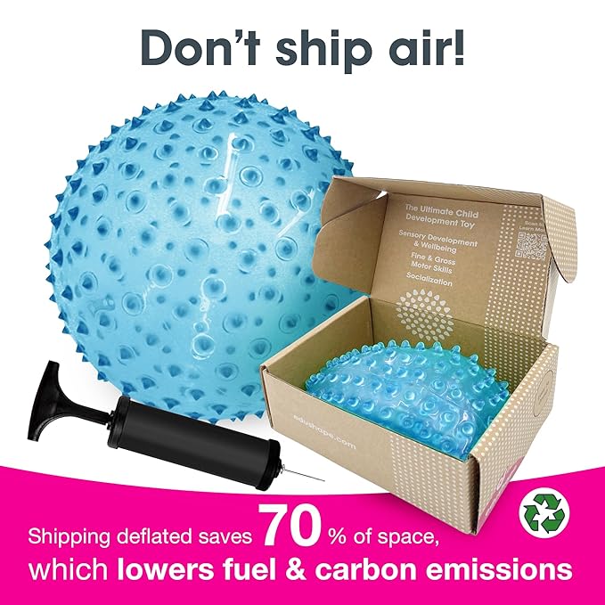 Edushape Original Sensory Ball - 7" Deflated with Pump, Transparent Blue, Enhances Gross Motor Skills for Kids 6 Months & Up