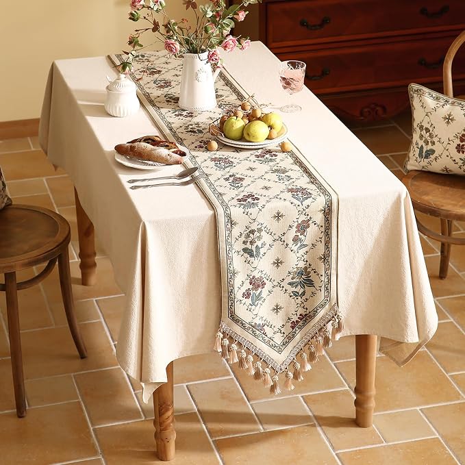 Patdrea Designer French Elegant Linen Table Runner, Floral Pattern - Image 3