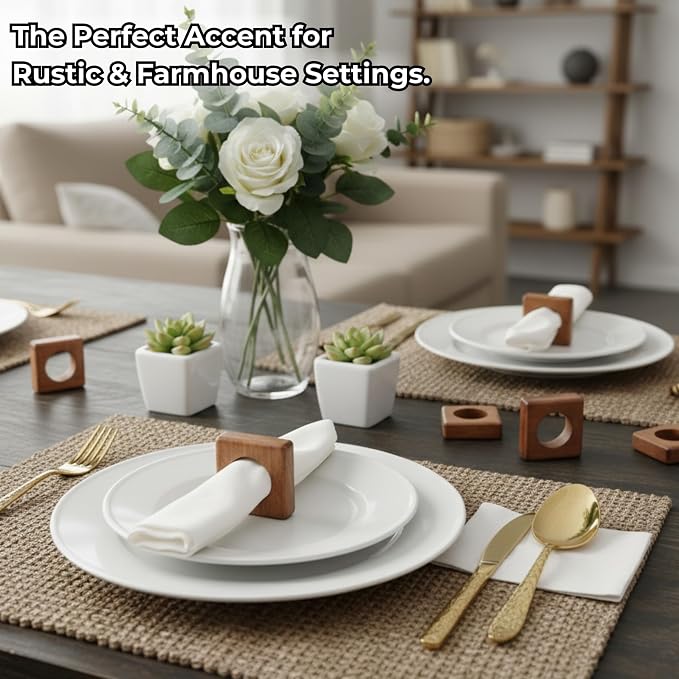 Wood Napkin Rings, smooth brown finish, 2.25x2.25x0.75 in., farmhouse or rustic - Image 5