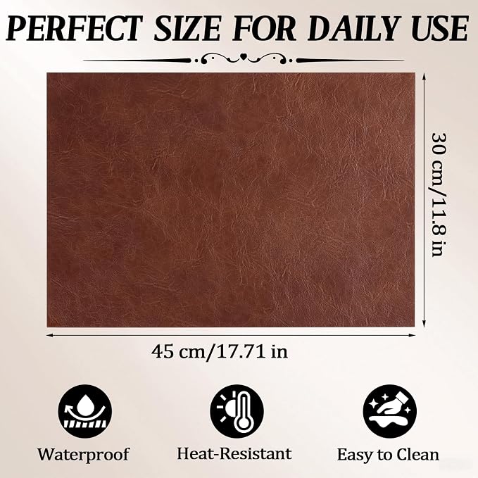 Faux Leather Placemats for Dining Table Set of 8, Edge-Sealed PU Leather Table - Image 3