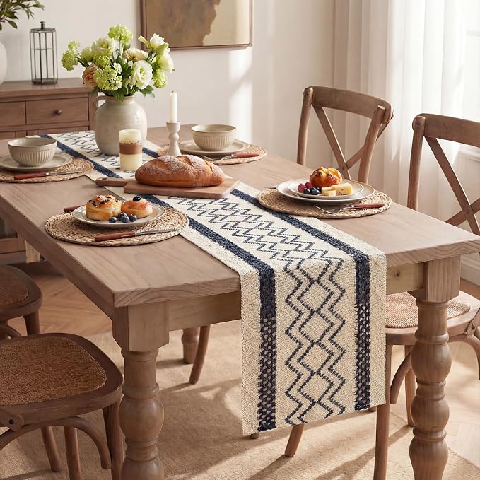 Artoid Mode Dark Blue Stripe Diamond Woven Table Runner 12x60 Inch | Holiday - Image 5