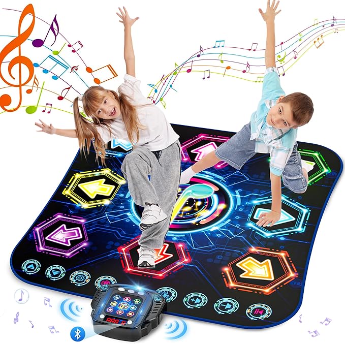 Dance Mat, 2025 Light Up 8-Button Dance Pad with Wireless Bluetooth, Upgraded Flowing Light Control System with Stands, Kids Toys Music Games Birthday for 3-12 Year Old Boys Girls