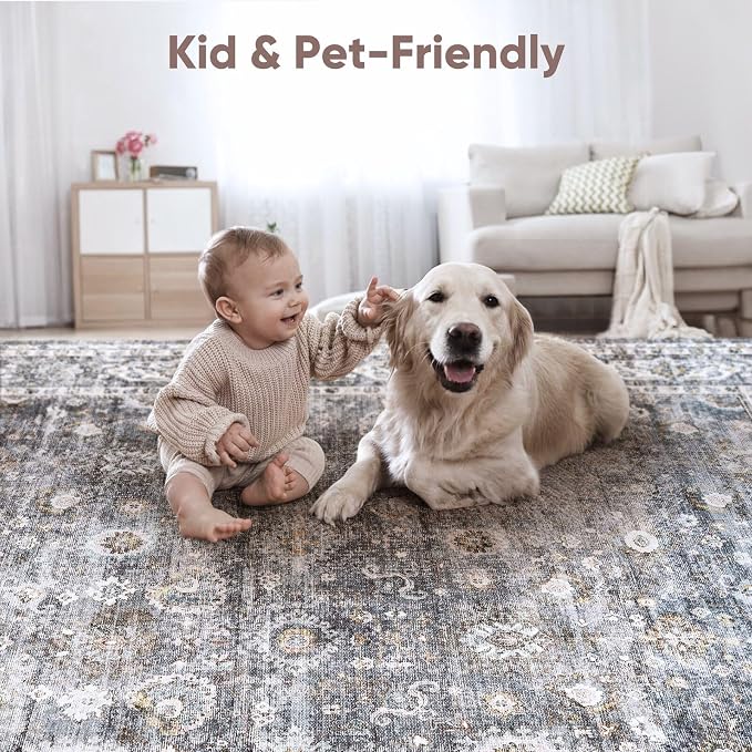Rugcomf 9x12 Rug Washable Boho Soft Large Area Rug Non-Slip Faux Wool Vintage - Image 7