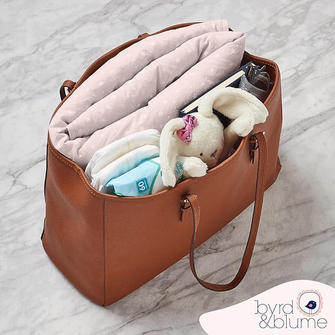 Byrd & Blume Round Baby Play Mat, Organic Cotton Soft Padded Nursery Floor Mat, Safe Hypoallergenic Baby Mat, Reversible, Foldable, Portable Infant Tummy Time Mat Fits Tents & Playpens (40"x40") Pink