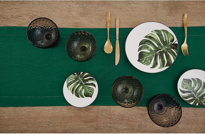 Solino Home 100% Pure Linen Table Runner Rainforest Hemstitch, 14 x 60 in | - Image 4
