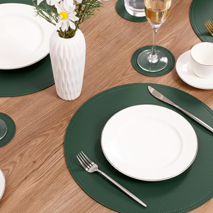 Set of 6 Faux Leather Round Placemats and Coasters, Disko Table Mats and Drink - Image 9
