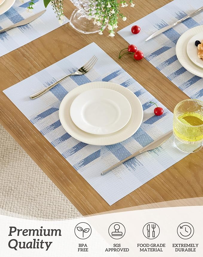Leetaltree Geometric Print Blue Placemats Set of 6 - Image 3