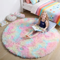 Amdrebio Rainbow Fluffy Round Rug 5Ft Kids Rugs by Amdrebio
