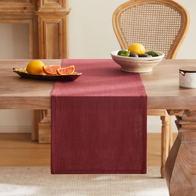 Rustic Cotton Linen Table Runner, 13x72 Inches Burgundy | Farmhouse Style Linen - Image 4