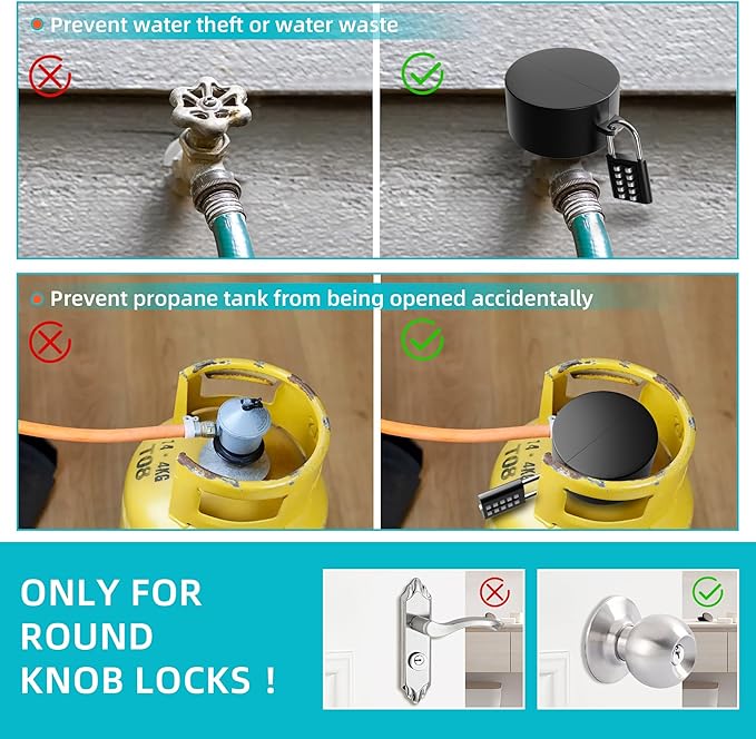 2 Pack Door Lockout Device, Child Proof Door Knob Covers with Combination Padlock, Door Handle Lock for Dementia Elderly Safety, Temporary Door Lock - Black