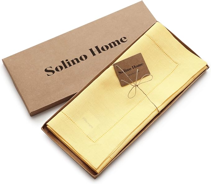 Solino Home 100% Linen Table Runner Yellow, Classic Hemstitch 14 x 120 in | - Image 5