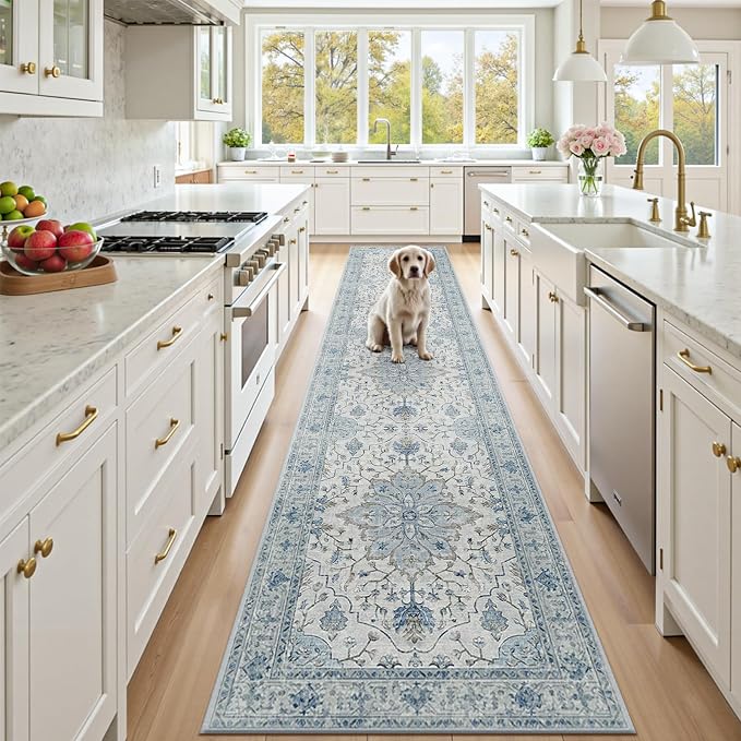 RELEANY Area Rugs Runner 3'x12' Washable Non-Slip, Floral Vintage Distress by RELEANY