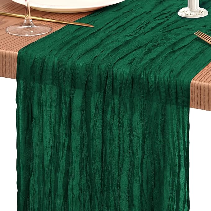 4 Pack Cheesecloth Table Runner 10FT Emerald Green Table Runner Boho Gauze - Image 9
