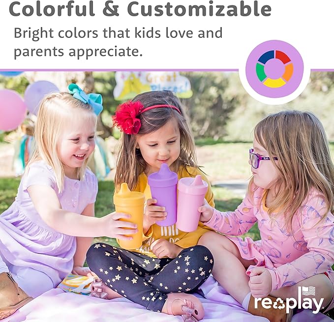 Re-Play Sippy Cups for Toddlers - 10 Oz. Reusable Spill Proof Cups for Kids, Dishwasher/Microwave Safe - Made in USA - Set of 4-3.13" x 6.25" - Princess