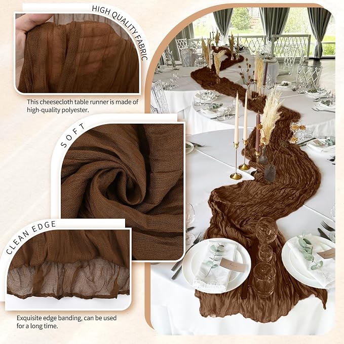 18 Pack Cheesecloth Table Runner 10FT Brown Table Runner Boho Gauze Cheese - Image 3