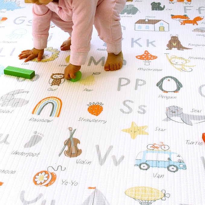 Cushmat Stylish Reversible Foam Play Mat (Large, Alpha - Palm Char) - Soft, Waterproof, Durable Play mat for Infants, Babies, Toddler, Kids & Grownup - 6.5ft x 4.5ft
