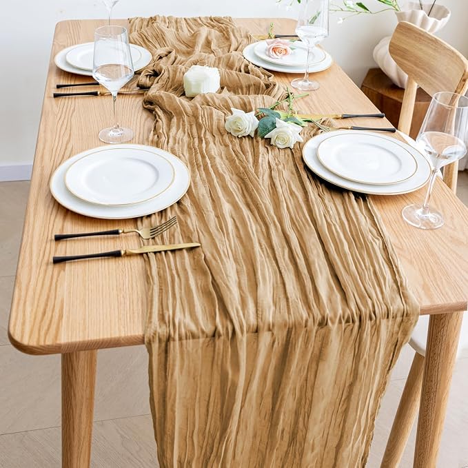 Cheesecloth Table Runner Khaki 10FT Boho Gauze Runner - Image 6