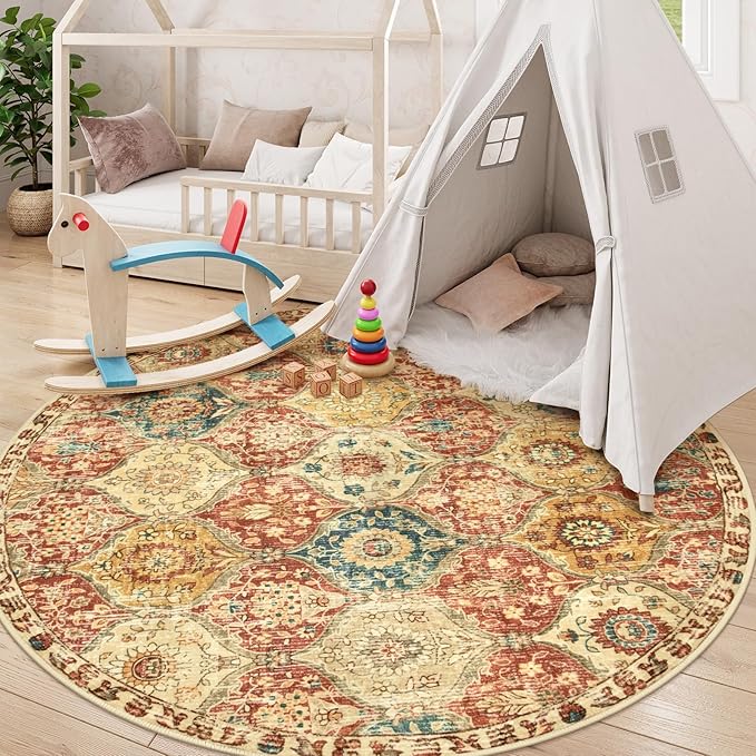 Lahome Moroccan Trellis Washable Round Area Rug, Round Rug 5ft Soft Non-Slip - Image 6
