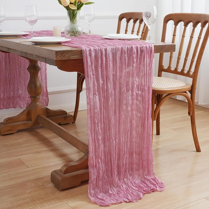 Asee'm Pink Cheesecloth Table Runner Summer 10FT Gauze Boho Sheer Rustic | - Image 7
