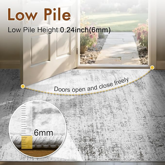 2x6 Ft Washable Runner Rug, Non-Slip Low Pile Hallway Kitchen Area Rug - Image 7