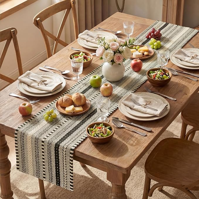 Artoid Mode Black Farmhouse Stripe Braided Table Runner 12x108 Inch | Holiday - Image 5