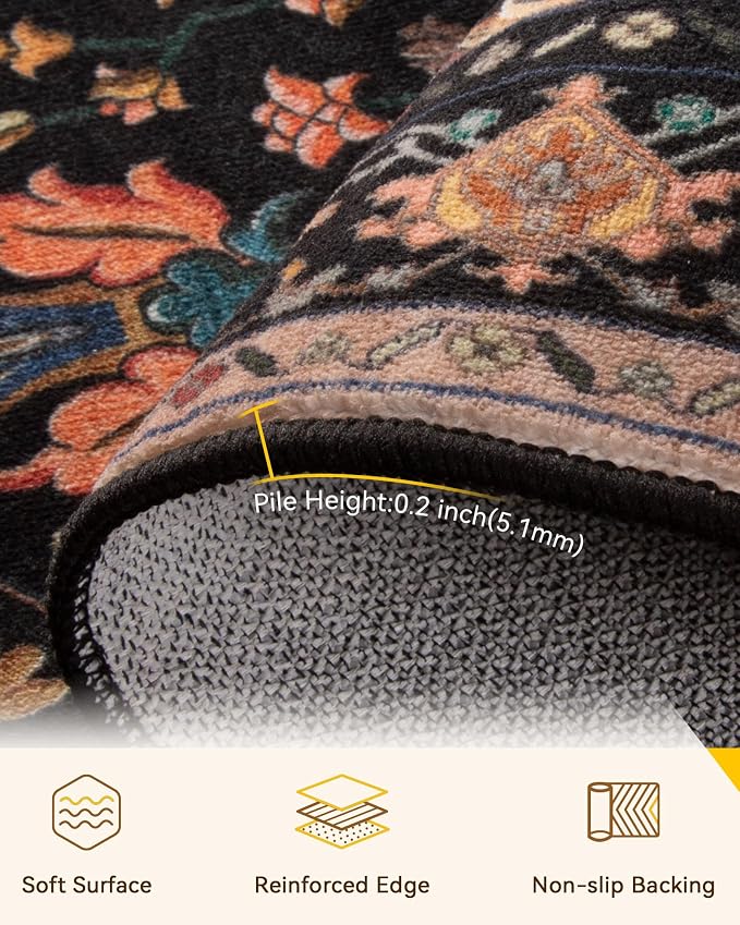 RELEANY Area Rugs Small 2'6"x4' Washable Non-Slip, Floral Vintage Distress - Image 3