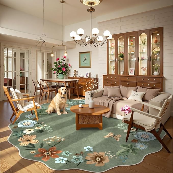 Lahome Floral Washable Round Area Rug, Soft Round Rugs 6ft Ultra-Thin Non-Slip - Image 2