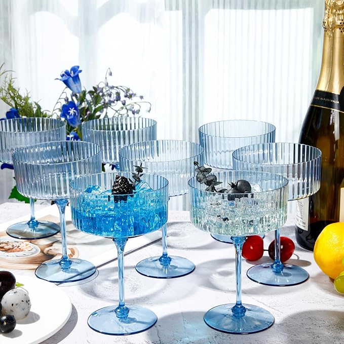 Jingmore 24 Pcs Ribbed Martini Glasses 10 oz Disposable Plastic Vintage Ribbed - Image 5