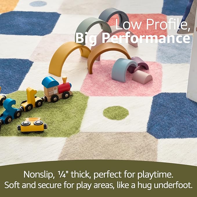 jinchan Macy 5ft Round Rug for Kids Room Modern Colorful Checkered Diamond - Image 6