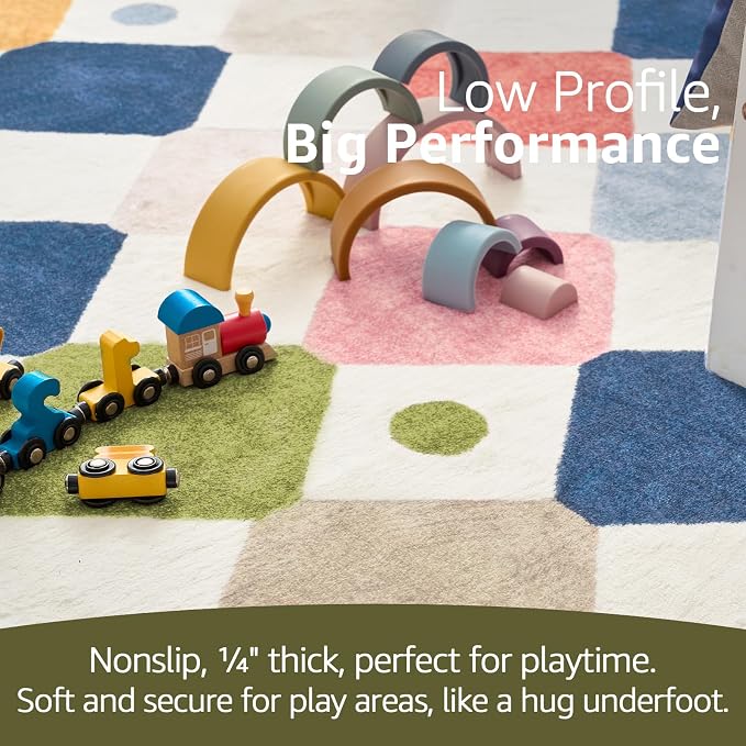 jinchan Macy 4ft Round Rug for Kids Room Modern Colorful Checkered Diamond - Image 6