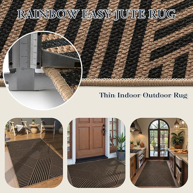 Lahome Enfys Modern Geometric Outdoor Easy Jute Rug, 3x5 Indoor Outdoor Rugs - Image 5