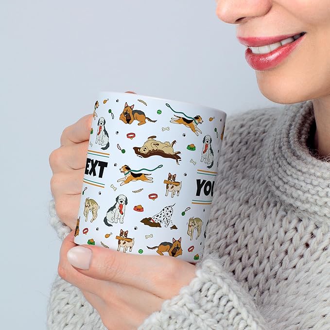 Personalized Mug for Kids - Dogs - Custom Name/Text, Ceramic Hot Chocolate/Cocoa/Coffee Cup for Boys/Girls, Birthday/Christmas/Holiday Gift - 11 oz, Navy Blue Handle