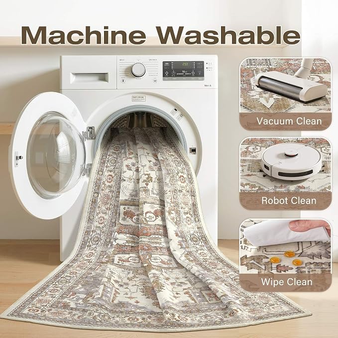 10x12 Washable Area Rugs for Living Room, Large Rug Non Slip Backing Vintage - Image 7