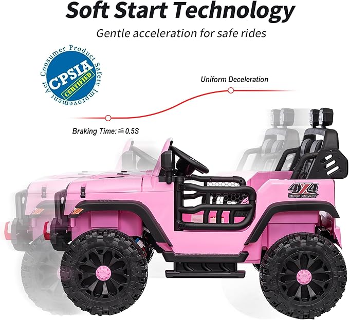 2 Seater Ride on Toy Car for Kids, 24V 4WD Ride-on Truck Kids Electric Car with Remote Control, 4x200W Motors - Light Pink