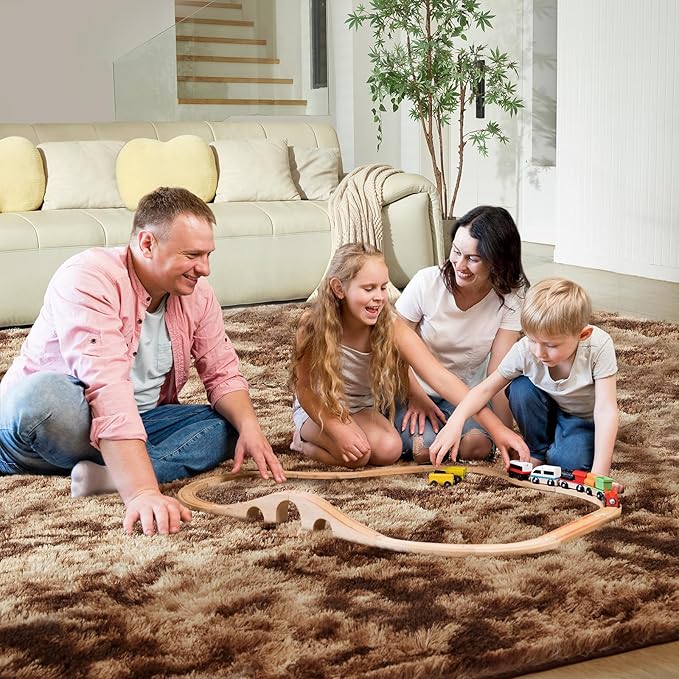 Ultra Soft Rug for Living Room, 8X10 Tie-Dyed Coffee Fluffy Shag Area Rug for - Image 8