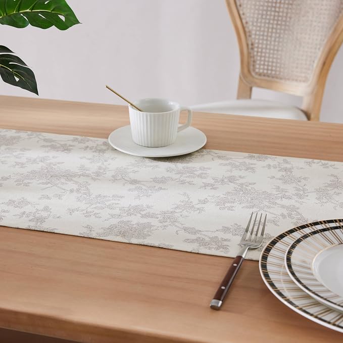 French Pastoral Farmhouse Table Runners, 13x48 Inch Grey | 100% Organic Cotton - Image 5