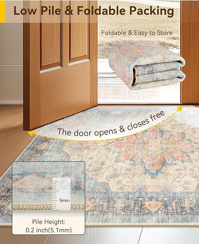 RELEANY Area Rugs Runner 2'x10' Washable Non-Slip, Floral Vintage Distress - Image 4