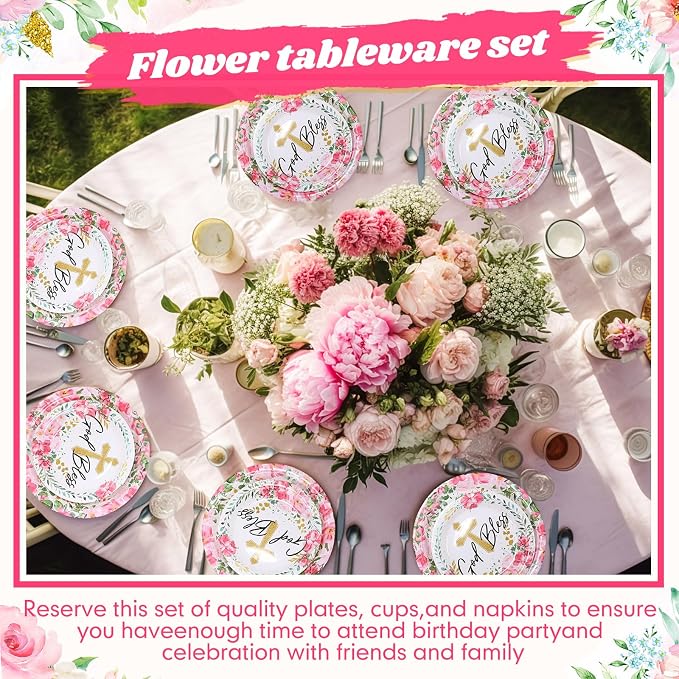 Pickmesh 250 Pcs Pink Baptism Cross Disposable Tableware Set Confirmation - Image 5