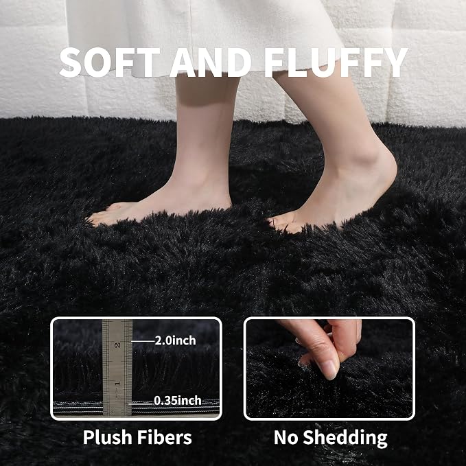2x6 Black Fluffy Shag Rug for Bedroom, Soft Plush Fuzzy Washable Non Slip Floor - Image 5