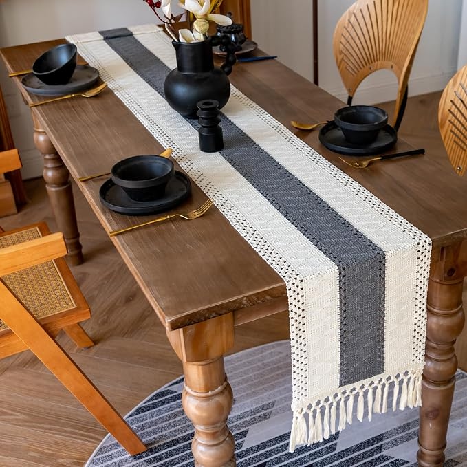 EMMTEEY Boho Table Runner with Tassels 36 Inches Long, Scratch & Heat Resistant - Image 3