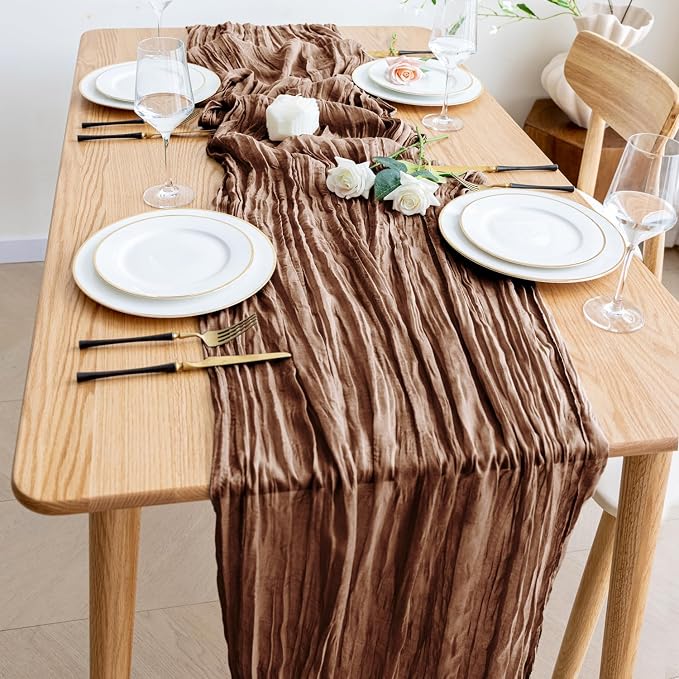 Cheesecloth Table Runner Brown 10FT Boho Gauze Runner - Image 6