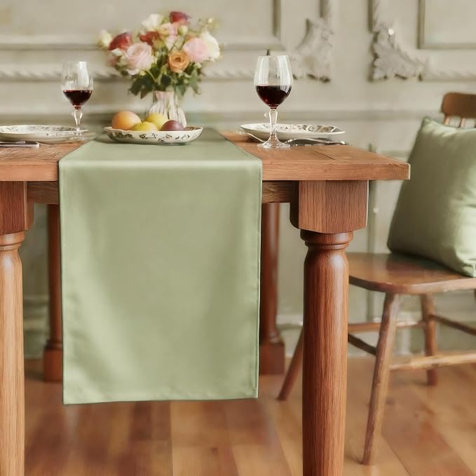 FOLINS&HOME Sage Green Waterproof Decorative Table Runner 108 Inches Long | by FOLINSHOME