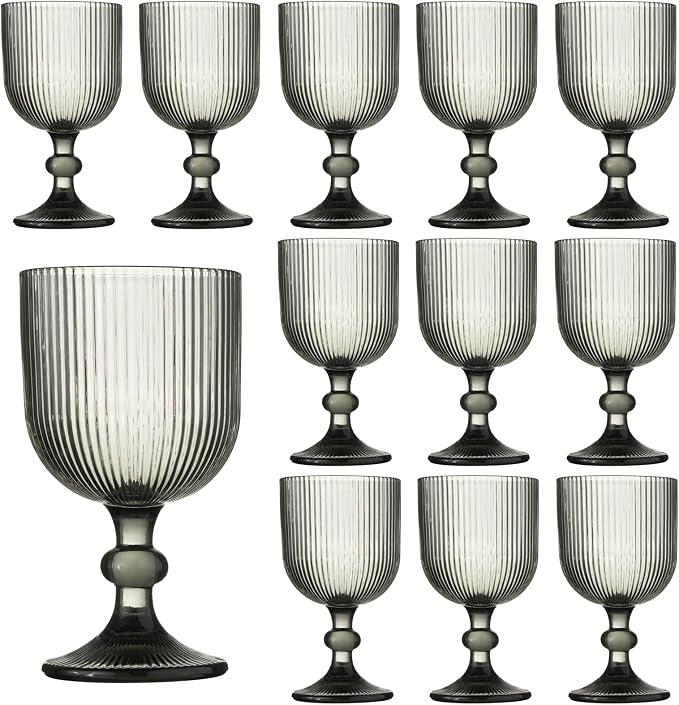 12 Pcs Vintage Wine Glasses, 11 Ounces Colored Glass Water Goblets, Unique by XKXKKE