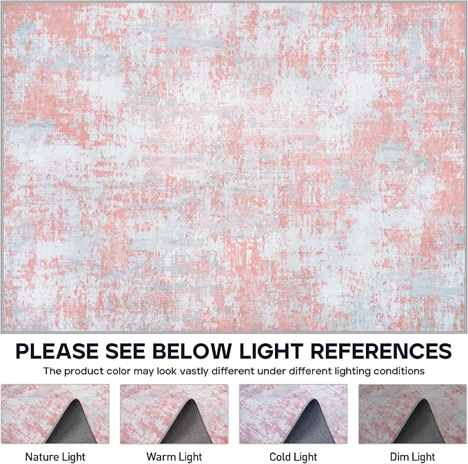 Pink Rug Carpet 8x10 Area Rugs for Bedroom Girls: Washable Modern Rug for - Image 7