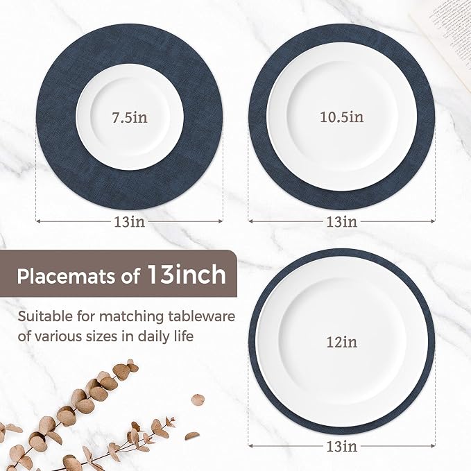 13" Round Placemats Set of 4, Reversible Faux Leather Heat Resistant Table Mats - Image 2
