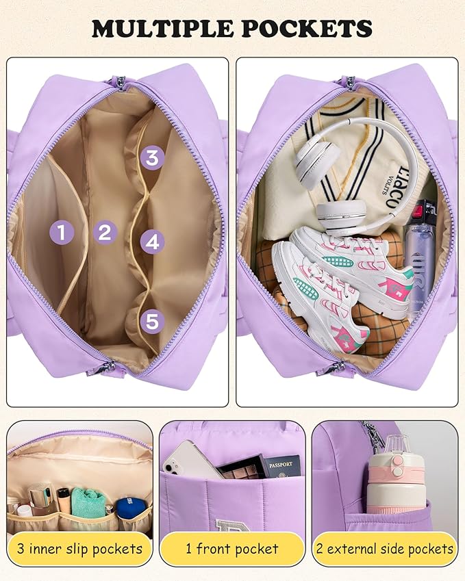 Initial Duffle Bag, Carry On Bags for Women，Overnight Bag with Wet Pocket，Trendy Gifts for Women-Lightweight Travel Bags Personalized Gym Tote with Makeup Pouch