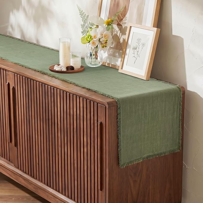 14 x 108 Inches Frayed Edge Table Runner, 270G Heavyweight Sand Washed Slub - Image 4