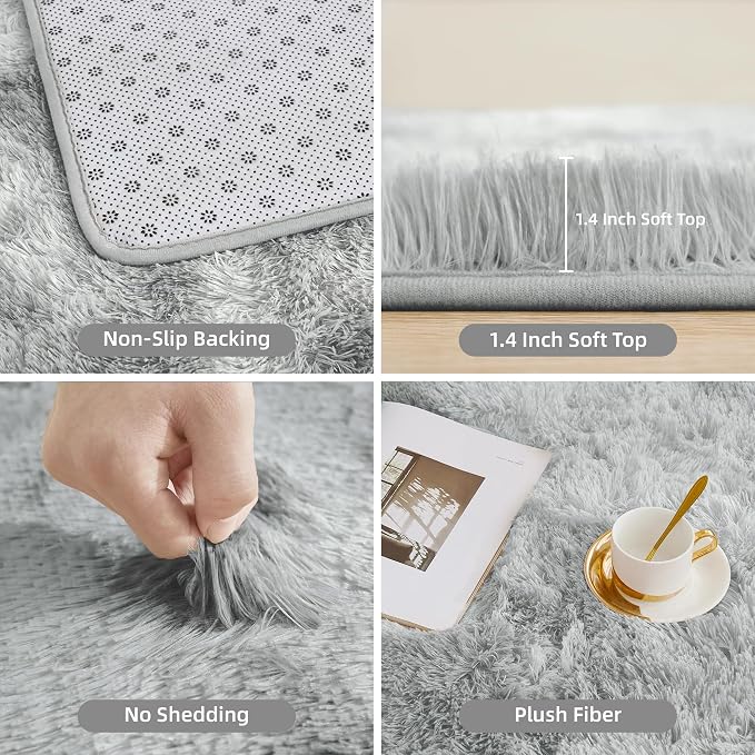 Litanika 8x10 Shag Area Rug for Living Room Bedroom, Tie-Dyed Light Grey High - Image 6