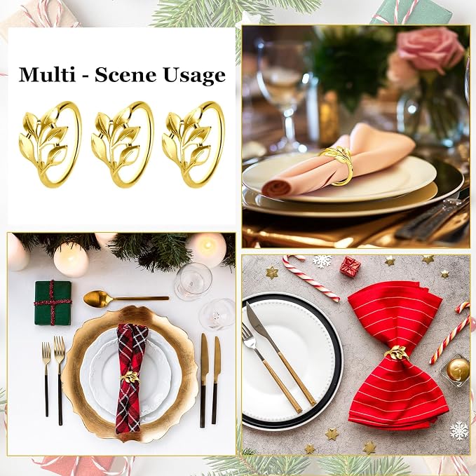 50 Pcs Gold Leaf Napkin Rings Set, Metal Napkin Ring Holders Buckles - Image 7