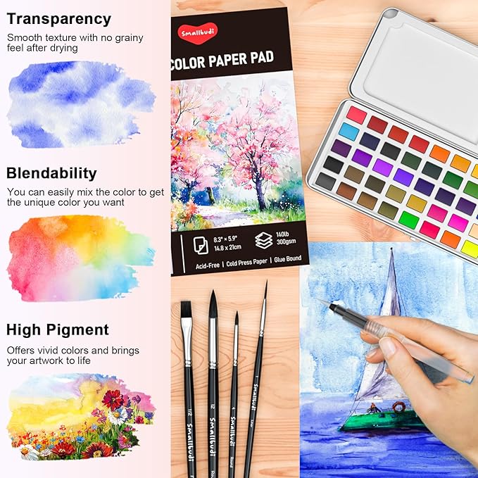 Watercolor Paint Set 168 Colors Including Metallic, Watercolor Kit with Case, Watercolor Paper, Paint Brushes, Palette and Accessories, Water Color Art Supplies Gift for Adults Kids Artists